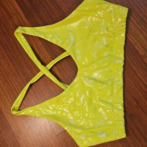 Carbon38 Sports Bra Neon Yellow Cougar Foil Print Criss-cross Strappy Back New M